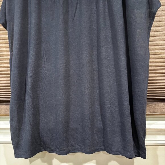 Banana Republic Women Linen blend Navy cap sleeve boatneck top SZ: L - Picture 6 of 10